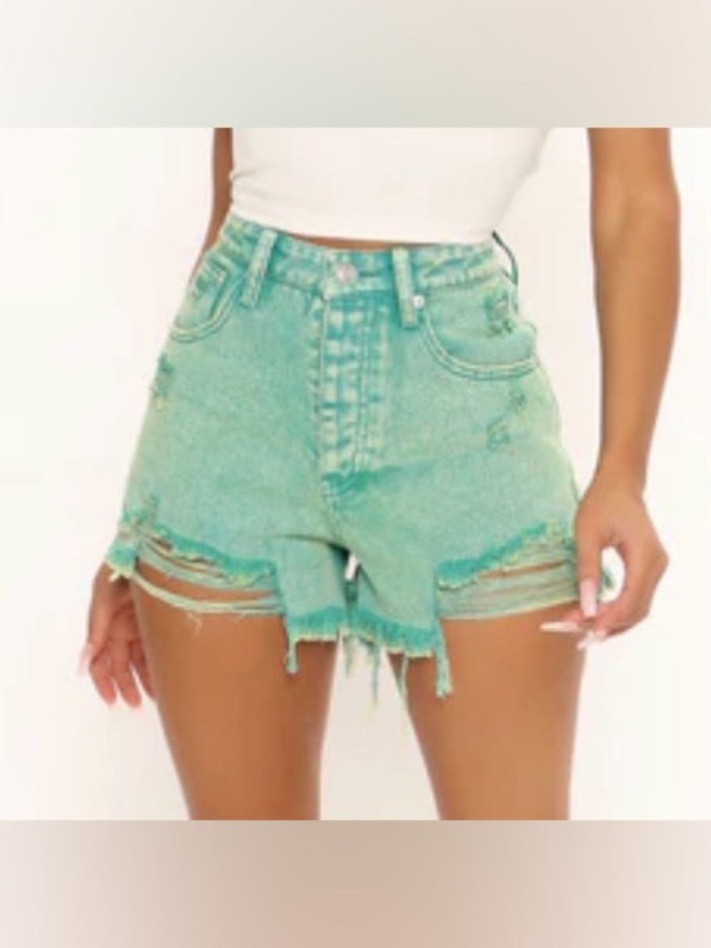 Green With Envy Acid Wash Denim Shorts - Green